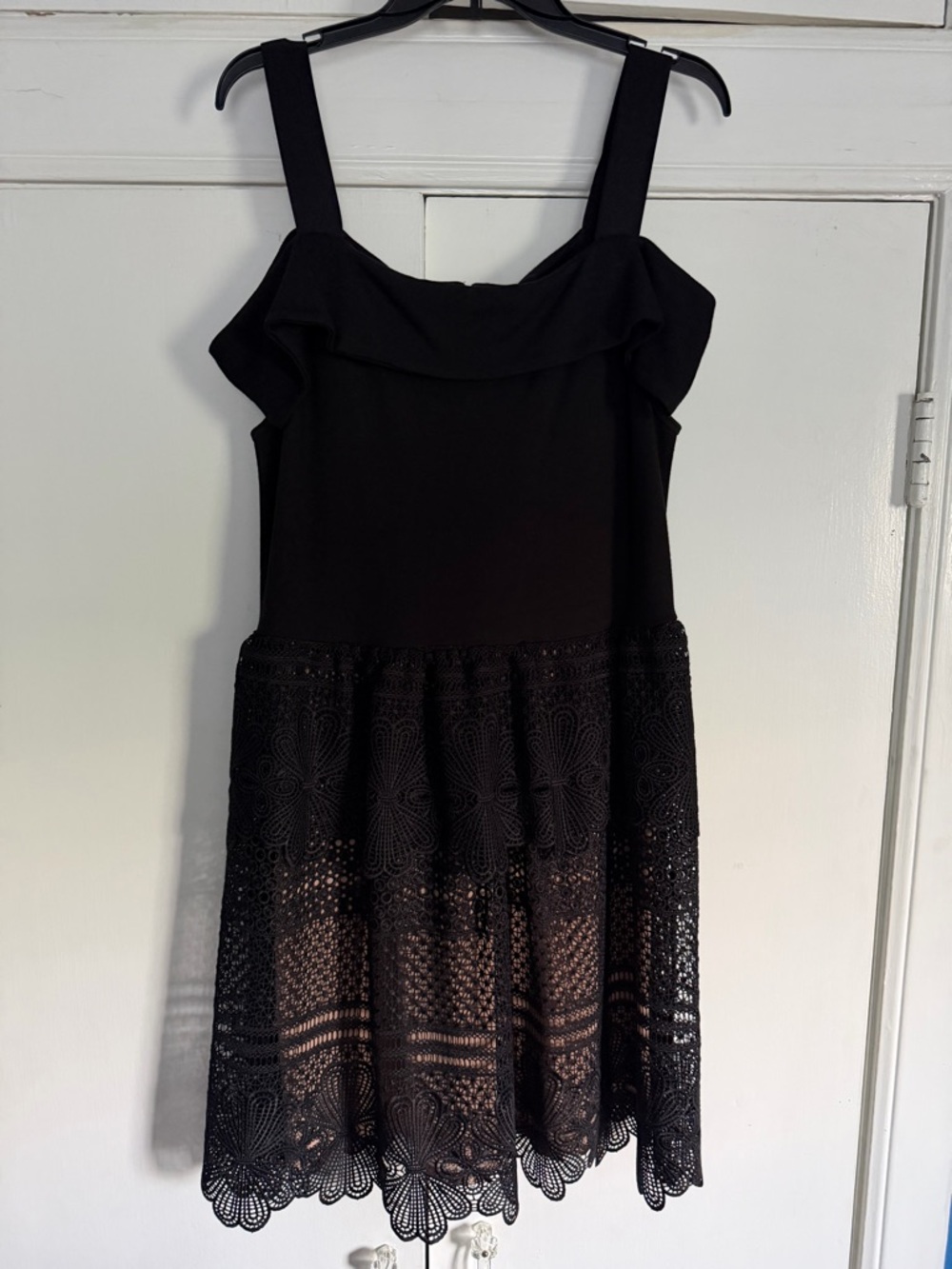 French Connection Black Lace-Detail Mini Dress